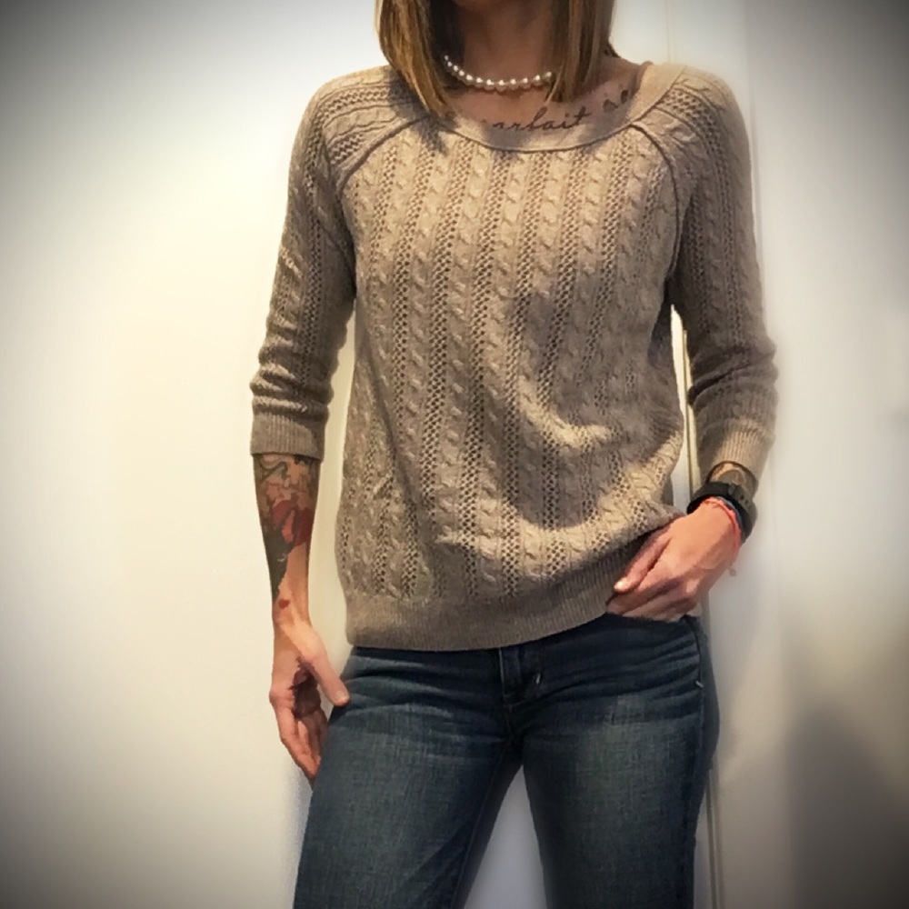 Women's Cable Knit Crewneck Sweater - Taupe